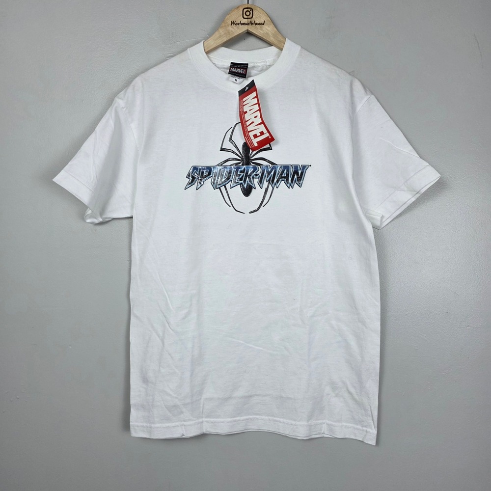 Spider-Man Vintage 2002 Marvel T-Shirt Mad Engine White Mens Medium NWT Y2K